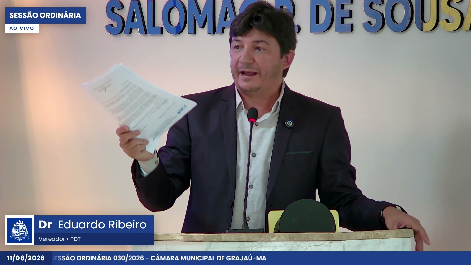 Vereador Eduardo Ribeiro na tribuna da Câmara de Grajaú