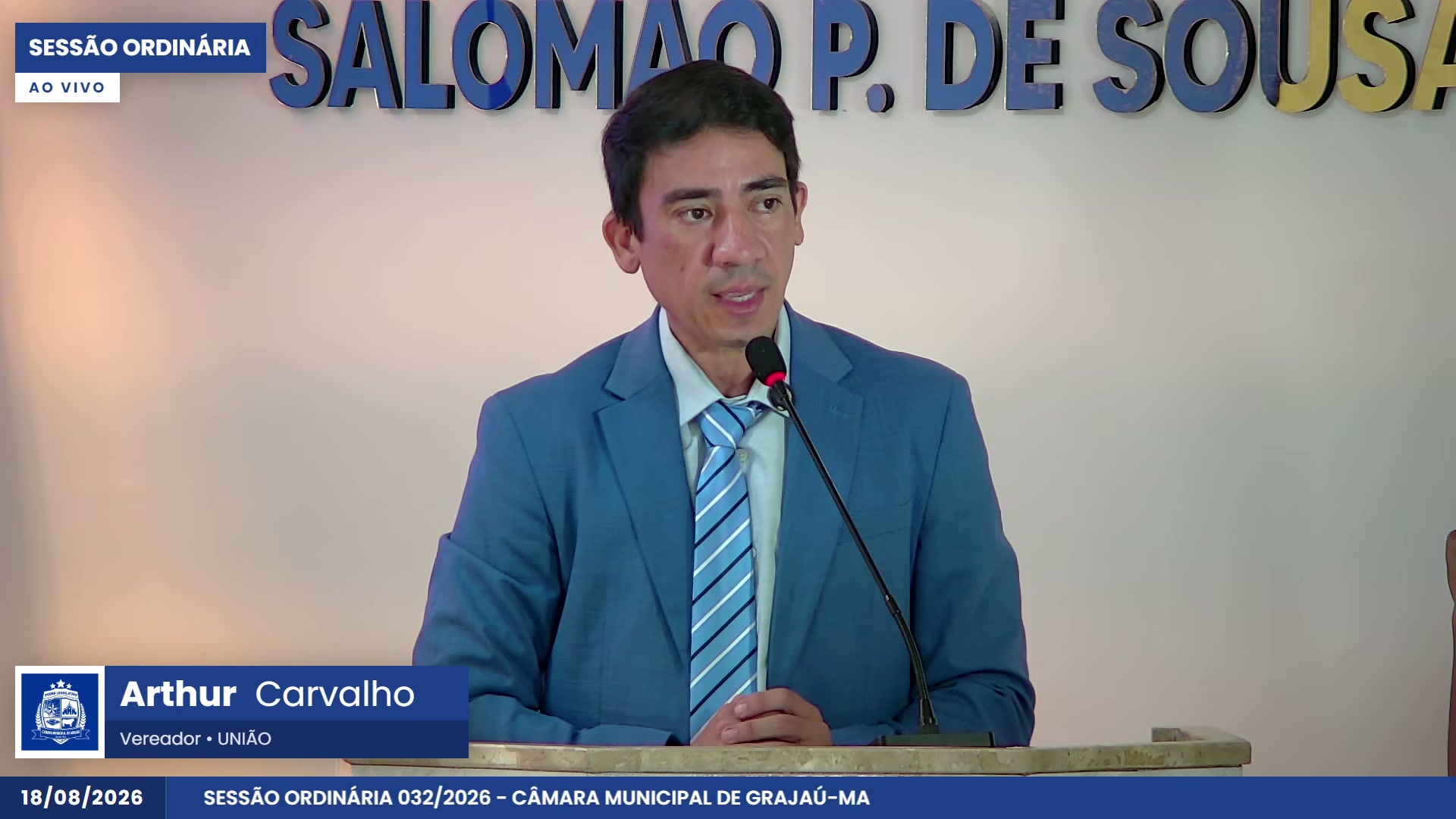 Vereador Arthur Neto Carvalho na tribuna da Câmara Municipal de Grajaú