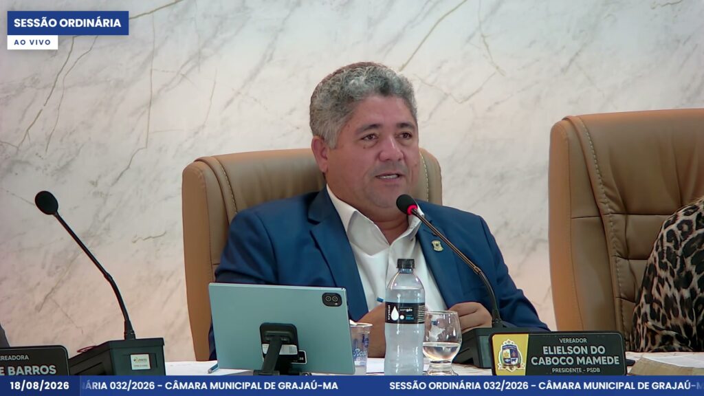 Presidente Elielson do Caboclo Mamede conduz a Sessão Ordinária 032/2026 da Câmara de Grajaú