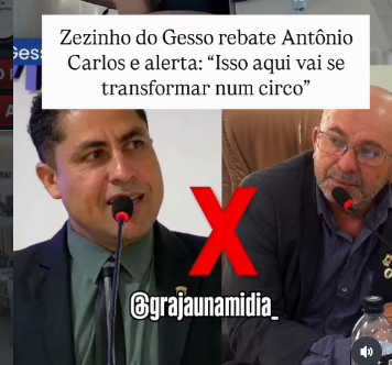 Zezinho do Gesso rebate Antônio Carlos da Vilinha em sessão tensa na Câmara de Grajaú